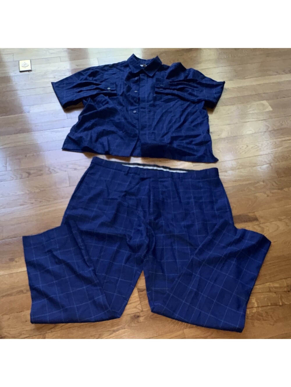 VTG Stacy Adams Men’s Blue Plaid Pleated Stretch Dress Pants 46W Big & Tall